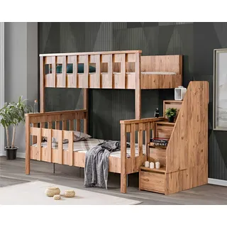 Etagenbett aus Holz mit Treppe und integriertem Stauraum