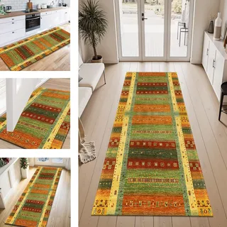 Teppich Läufer Flur Küche rutschfest Orange Rot modern Teppichläufer Kücheläufer Waschbar 80X200CM Meterware Küchenteppich Läuferflurteppich für Wohnraum Schlafzimmer Kinderzimmer Schmutzfangläufer