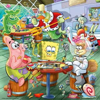Ravensburger Erwachsenenpuzzle 500 Teile - SpongeBob Schwammkopf - Spieleabend in der Krossen Krabbe