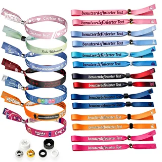 Personalisierte Stoffarmbänder & Festivalbändchen mit Text & Logo – Einlassbänder inkl. Verschluss (Einweg/Mehrweg), Bedruckte VIP Kontrollbänder für Party & Event, 10-5000 Stück