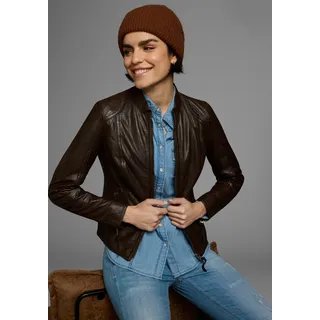 Lederjacke ALPENBLITZ "Athen", Damen, Gr. 42, braun, Obermaterial: 100% Lammnappaleder. Futter: 100% Polyester, unifarben, sehr figurbetont kurz, abgesteppte Kante mit Reißverschluss, Jacken, aus weichem Lammnappaleder, figurbetonter Schnitt, kurz