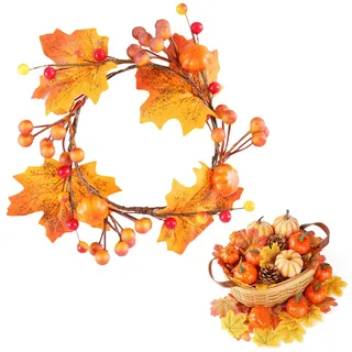 Türkranz Herbst,Herbstkranz,Tischkranz Herbst,Tür Herbstkranz,Herbstkranzs Tisch,Wandkranz Herbst,Künstlicher Herbstkranzs,Thanksgiving Kranz mit Kürbis,Ahornblätter,Beeren,für Home Decor
