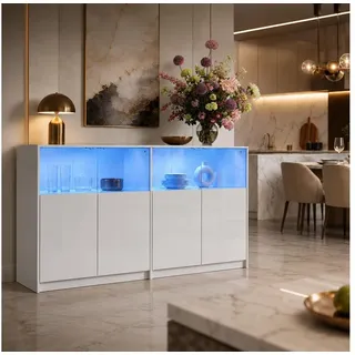 FUFU&GAGA Sideboard Hochglanz Kommode mit LED-Beleuchtung, weiß, 80-200 cm weiß 150 cm x 80 cm x 40 cm