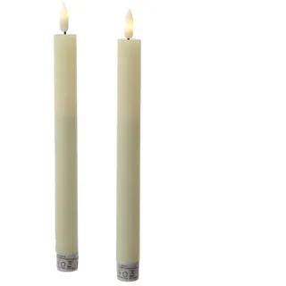 LED Stabkerzen Tafelkerzen Dinner Spitzkerzen rustikal 24cm creme 2St