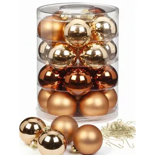 INGE-GLAS Inge Glas Weihnachtskugeln mit Haken | Schöne Christbaumkugeln aus Glas | Set 20 Kugeln und 40 Aufhänger | Christbaumschmuck Weihnachtsbaumkugeln (Winter Toffee | braun)