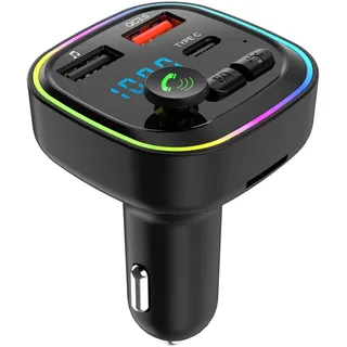 Amztour FM Transmitter Auto Bluetooth 5.0 KFZ Bluetooth Adapter Auto Freisprecheinrichtung Autoladegerät Zigarettenanzünder Type-C et 2 USBA(QC 3.0+PD 30W) LED-Licht Freisprechen Car Musik-Player