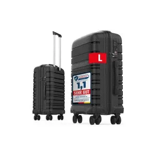 GENTOR Koffer Reisekoffer Hartschalenkoffer Travel Trolley Rollkoffer Handgepäck 4 Rollen im Set (M/L/XL) TSA-Schloss Schwarz & Dunkelblau L Schwarz