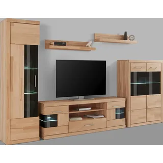 OTTO home Wohnwand OTTO HOME "Ribe: 5teilig, Breite: 300cm,Fronten aus Massivholz,Korpus aus Melamin", beige (kernbuche teilmassiv), B:300cm H:180cm T:35cm, Holz teilmassiv, Kastenmöbel-Sets, Wohnwand, B/T/H:300/35/180cm, Einlegeböden teilweise verstellbar