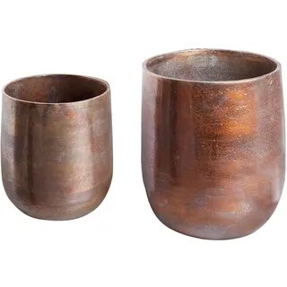 Blumentopf FLOWERS L 16cm - kupfer geflammt - Metall 2er Set Pflanzgefäß | Montiert geliefert, handgefertigtes Unikat, bodenschonende Filzgleiter, pflegeleichte Oberfläche, Vintage-Charme