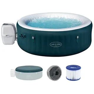 Bestway Whirlpool 6001D LAY-Z-SPA Energiespar Whirlpool Miami AirJet, (Komplett Set, 1-tlg., Thermo-Abdeckung, Chemikaliendosierer, Filterkartusche, Flicken), für 6 Personen Ø 196 x 66 cm, Dunkelgrün