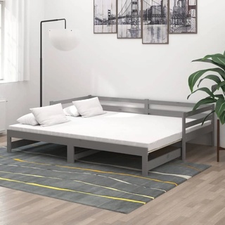 Hogotin Tagesbett Ausziehbar 90x200 cm Ausziehbett Holz Holzbett Schlafsofa Ausziehbar Bettsofa Gästebett Bettgestell Ausziehbares Bett Jugendbett Grau, Schlafhöhe vom Boden: 21 cm