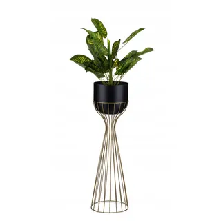 HowHomely Moderne Blumenständer Metall 68 cm Hoch mit Schwarz Blumentopf Rund 18 cm Ø auf Robuste Gold Ständer - Pflanzenständer zur Dekoration Innenräumen