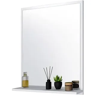 FreshYou Badspiegel mit 1 Ablage Badezimmerspiegel Spiegel Regal Wandspiegel Hängespiegel Badmöbel Spiegel Flurspiegel für Schlafzimmer für Badezimmer Weiß 60X70