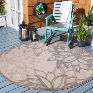 Sanat Teppich Floral 2 Outdoor, rund, Höhe: 6 mm, In- und Outdoor geeignet, florales Design, Balkon, Terasse beige Ø 150 cm x 6 mm