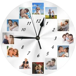 Personalisierte Foto Runde Wanduhr, Personalisierte Uhr mit Foto Text, Benutzerdefiniert Runde Wanduhren mit Foto zum Weihnachten Neujahr Jahrestag Jubiläum Geburtstag Dekorative Geschenk - 20cm