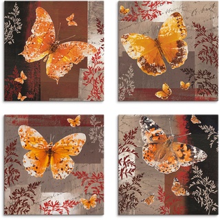 Leinwandbild ARTLAND "Schmetterling 1-4" Bilder Gr. B/H: 20 cm x 20 cm, Leinwandbild, braun Bild Leinwandbild Bilder 4er Set, verschiedene Größen