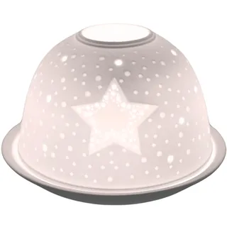 NOV8E Nordic lights Teelichthalter aus Porzellan, Sternform, Kuppel, 3D-Bild, Verwendung mit Duftkerze, LED-Licht, Raumdekor-Lichter, weißer Farbton und Teller, 2 Stück