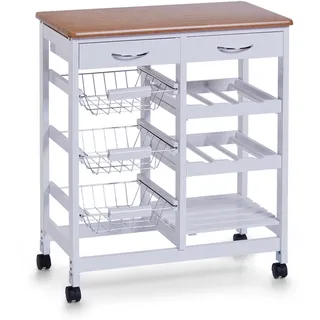 Zeller Küchenrollwagen MDF mit Bambusdekor-Top 66 cm x 36 cm x 76 cm Weiß