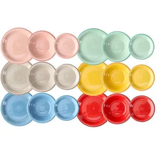 Wintem 18-teiliges Geschirrset aus Porzellan, mehrfarbig, Set bestehend aus Speisetellern, Suppentellern und Desserttellern, ideal für jeden Anlass, modern und langlebig, spülmaschinenfest