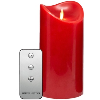 Tronje 19cm LED Kerze mit Timer u. Fernbedienung - Leuchtdauer 1000 Std. Echtwachskerze mit beweglicher Flamme Rot