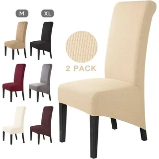 2-teiliger, Dehnbarer Jacquard-stuhlbezug, Xl, Abnehmbar, Waschbar, Universell Einsetzbar, Stuhlschutz Für Hochzeiten, Küchen, Bankette – Groß (beige, 2-teilig) – Xl