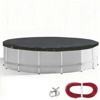 Poolabdeckung Rund für 400-440 cm Pools, Planenmaß Ø 460 cm, Schwarz, Sommer & Winter Poolplane, 100g/m2 PE Zweifach Beschichtete Abdeckung mit Kordelzug, Abdeckplane Pool mit UV-Schutz