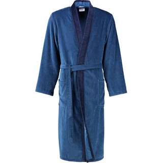 Cawö Herrenbademantel 5840, Langform, Walkvelours, Kimono-Kragen, Gürtel, Kimono Form blau 50