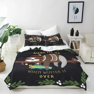 ANHOPE Schlafende Tier Faultier Bettwäsche Set 2 Teilig Weich Bettbezug 135x200 cm & Kissenbezug 80x80 cm Microfaser Bettbezüge Set mit Reißverschluss Bettdeckenbezug für Kinder Jungen Mädchen