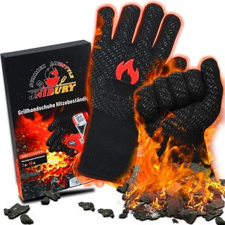 JNIBURY Grillhandschuhe Hitzebeständig bis 800°C, Feuerfeste Handschuhe,Grill Handschuhe Mit Rutschfester Silikonbeschichtung,Ofenhandschuhe Geeignet für Grillen und Backofen (32CM)
