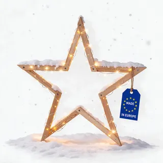 MODO24 MODOSTAR DIY 2D Weihnachtsstern Set Holz 114 cm Natur Unbehandelt | FSC-Kiefernholz Stern-Bausatz 2D, 114 cm breit, Natur unbehandelt, klappbare Outdoor-Weihnachtsdeko für Garten und Terrasse