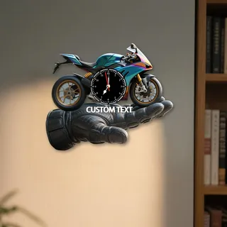 Collienght Personalisierte Motorrad-Wanduhren mit Namen, personalisierbar, Acryl, Holz, moderne Motorrad-Uhren für Schlafzimmer, Wohnzimmer, Sportzimmer, Heimdekoration, Geschenk für Vater, Männer