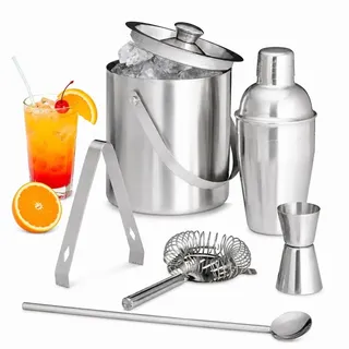 Relaxdays Cocktailset Edelstahl und Eisbehälter Silber