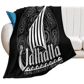 NIBABAEU Wikingerdecke, skandinavisches Kriegsschiff, Valhalla, weich, flauschig, gemütlich, bequem, für Couch, Sofa, Bett, 125 x 150 cm