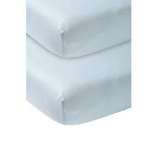 Meyco Baby Uni Spannbettlaken 2er Pack für das Kinderbett (Bettlaken mit weicher Jersey-Qualität, aus 100% Baumwolle, perfekte Passform durch Rundum-Gummizug, Maße: 70 x 140 cm), Hellblau