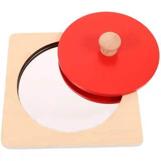 jojofuny Montessori Baby Spiegel Puzzle Holz, Rot 15cm Spielzeug | Rundes Lernspielzeug mit Spiegel und Holzform für Babyzimmer, Greifen, Anschauen und ruhige Spielzeit