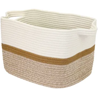 HMF Aufbewahrungskorb mit verlängerten Griffen aus Baumwolle 36 x 30 x 25 cm Weiß-Braun