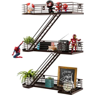 YEMNMFH 38,1 cm großes Feuerflucht-Wandregal – Kaffee-Metall-dekorative Regale, auffällige Figuren-Ausstellungsregal, Wandmontage, einzigartige Leiter, Heimdekoration für Krimskrams, Actionfigur,