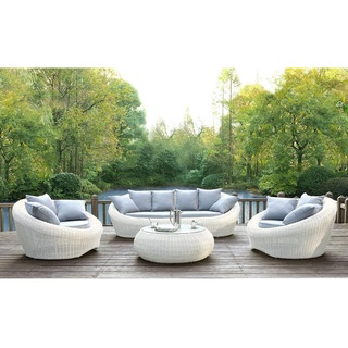 Garten-Sitzgruppe Polyrattan: Sofa, 2 Sessel + Tisch - Cremeweiß - WHITEHEAVEN von MYLIA