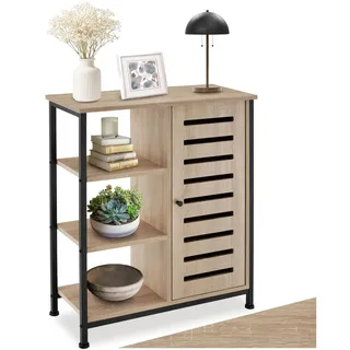Famanu Wandregal mit 3 Fächern und Schrankfach - industrielles Design, schwarz mit hellbrauner Tür