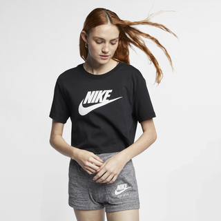 Nike Sportswear Essential Kurz-Logo-T-Shirt für Damen - Schwarz, S (EU 36-38)