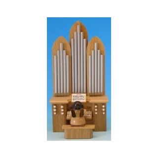 Engel an der Orgel mit Spielwerk "O Tannenbaum" - natur - stehend - 6cm / Weihnachtsengel - Original Erzgebirge Engel -Kunstgewerbe Uhlig