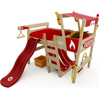 Wickey Kinderbett Hochbett CrAzY Smoky mit Rutsche Hausbett 90 x 200 cm, Etagenbett - rot - Rot