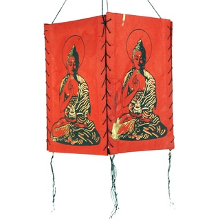 GURU SHOP Lokta Papier Hänge Lampenschirm, Deckenleuchte aus Handgeschöpftem Papier - Buddha 1 Rot, Lokta-Papier, 28x18x18 cm, Asiatische Lampenschirme aus Papier & Stoff