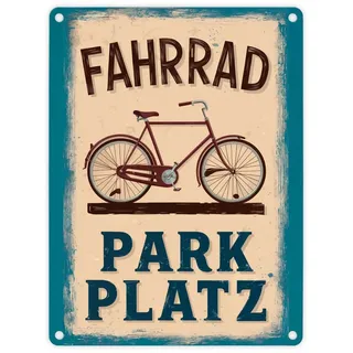 speecheese Vintage Fahrrad Parkplatz Metallschild in 15x20 cm Stilvolles altmodisches Schild in Blau mit charmanten Buchstaben auf Hintergrund