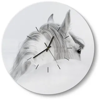 DEQORI Wanduhr 'Andalusisches Pferd' (Glas Glasuhr modern Wand Uhr Design Küchenuhr) weiß 50 cm x 50 cm
