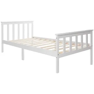 JOIVI Einzelbett Holzbett mit Kopfteil, Kinderbett aus Bettgestell (Kieferbett, Ohne Matratze Jungenbett mit Kopfteil und Fußteil), 90 x 200 cm weiß 96 cm x 208 cm