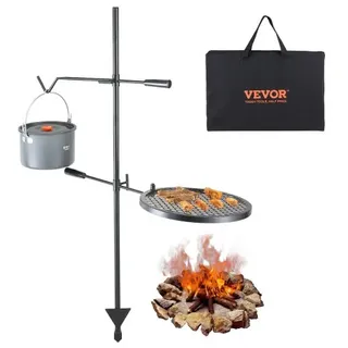 Drehspieß Schwenkgrill Stahl 360 X 360 Mm, Holzkohlegrill Doppelte Schichten Grillrost Grillgestell 6 Kg Belastbarkeit 300 °C Freistehend Spießbratengrill Bbq Grill Grillwagen Barbecue Outdoor