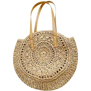 Luckxing Sommer Stroh Umhängetasche, Strandtasche Strohtasche Strand Tasche Sommer Runde Vintage Handgewebte Strand Stroh Handtasche Strandtasche Für Damen Mädchen Frau
