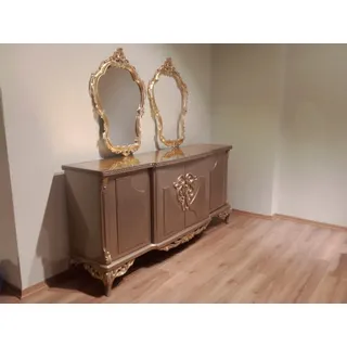 JVmoebel Sideboard Taupe Anrichte mit Spiegel aus Holz im eleganten Art Deco Stil (2 St), Made in Europa braun