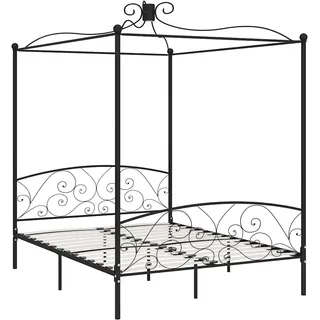 vidaXL Himmelbett Bettgestell Bett Doppelbett Metallbett Bettrahmen Lattenrost Schlafzimmerbett Schlafzimmermöbel Ehebett Schwarz Metall 160x200cm